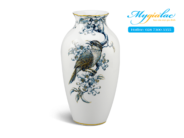 Bình hoa 27cm Họa Mi & Hoa Bưởi Cobalt Vàng