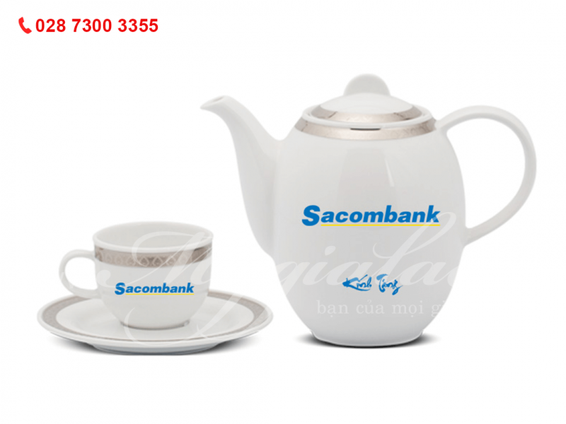 Quà tặng doanh nghiệp Bộ Ấm Trà Sago Thiên Tuế In Logo Ngân Hàng Sacombank