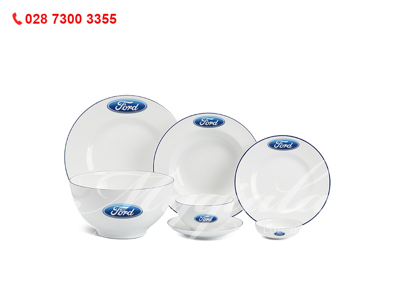 Bộ Đồ Ăn Camellia Chỉ Xanh Dương In Logo Ford