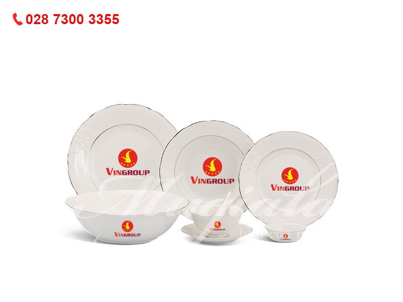 Quà tặng doanh nghiệp Bộ Đồ Ăn Đài Các Chỉ Bạch Kim In Logo VinGroup