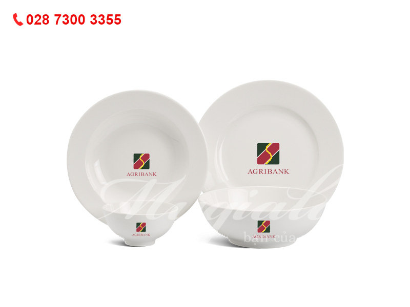 Bộ Đồ Ăn Jasmine IFP Trắng Ngà In Logo Ngân Hàng Agribank