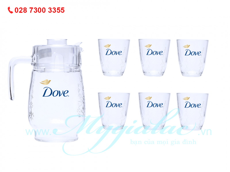 Bộ Bình Ly Thủy Tinh In Logo Dove