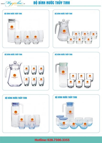 Quà tặng kỷ niệm bộ bình nước thủy tinh in logo