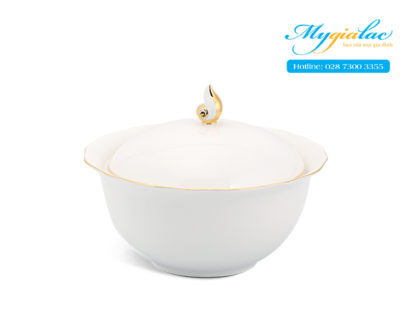 Thố + nắp Mẫu Đơn IFP Chỉ Vàng 18cm