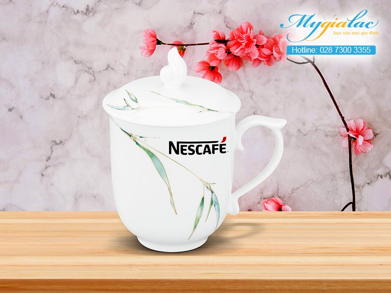 Quà Tặng 20-10 ca sứ mẫu đơn thanh trúc in logo Nescafe