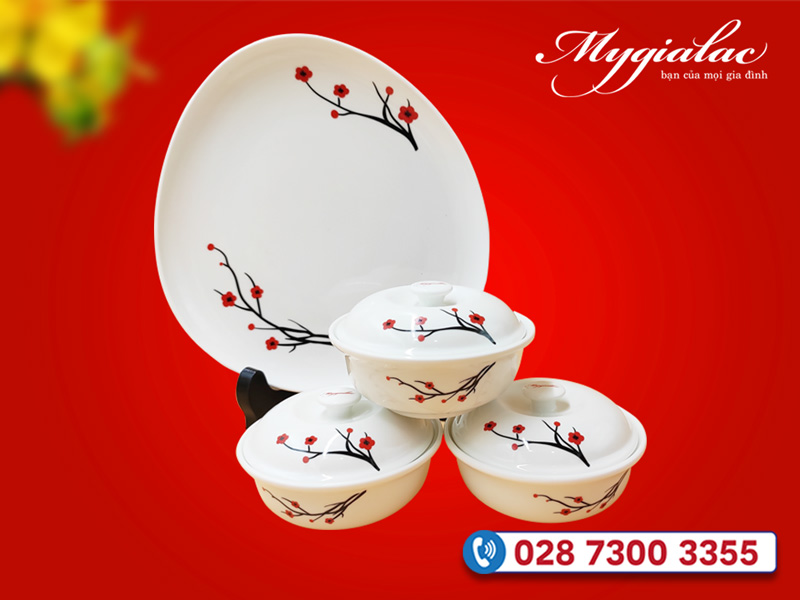 Bộ Thố Mứt Tết Hồng Đào 2