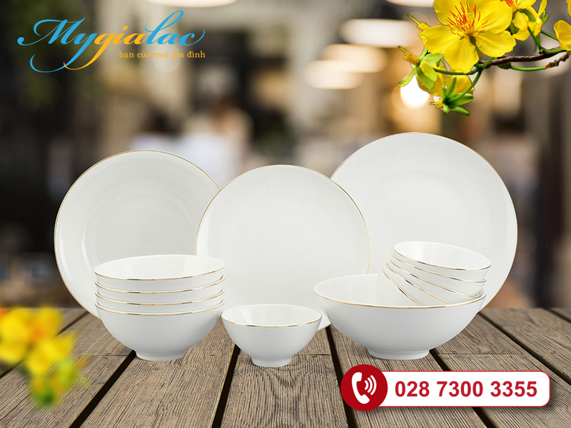 Bộ đồ ăn minh long viền chỉ vàng 