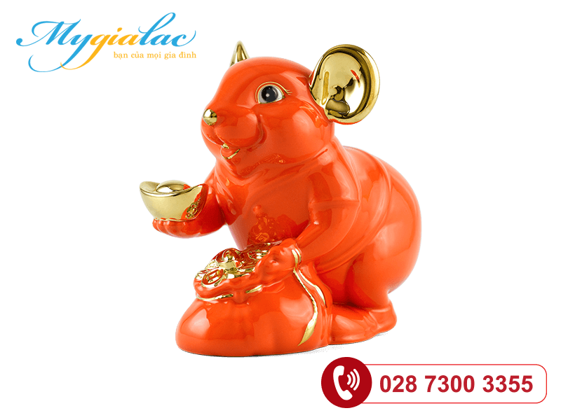 Chuột Phú Màu Cam Trang trí vàng 24K 13cm
