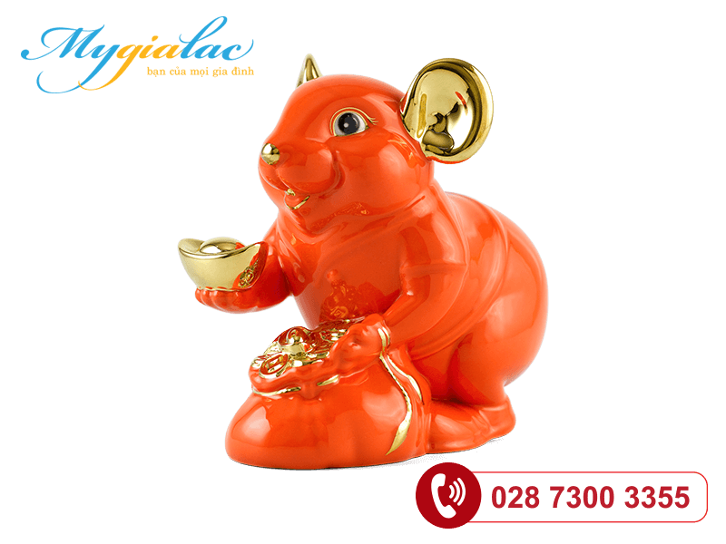 Chuột Phú Màu Cam Trang trí vàng 24K 20cm