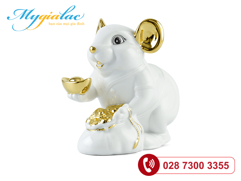 Chuột Phú Màu Trắng Trang trí vàng 24K 8cm