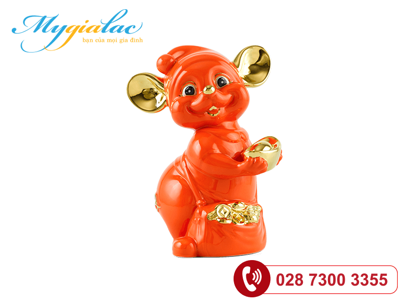 Chuột Quý Màu Cam Trang trí vàng 24K 10cm