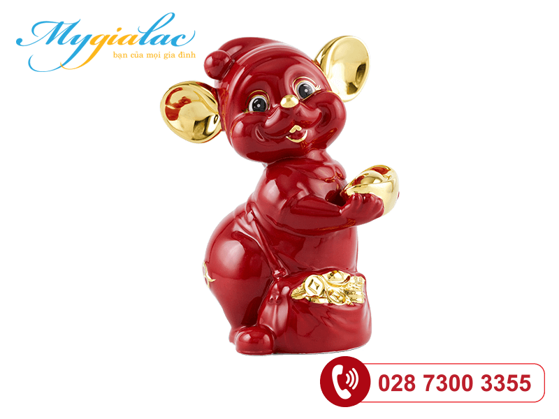 Chuột Quý Màu Đỏ Trang trí vàng 24K 10cm