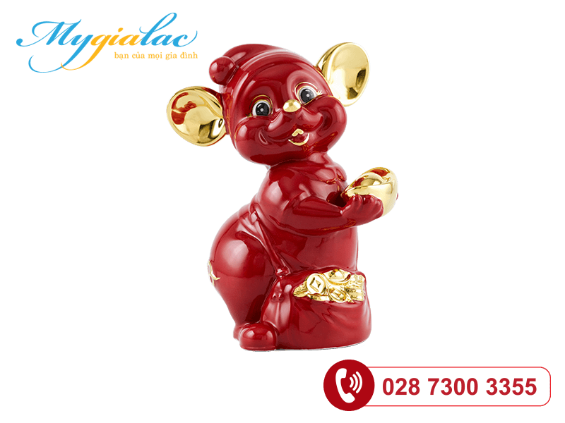 Chuột Quý Màu Đỏ Trang trí vàng 24K 16cm