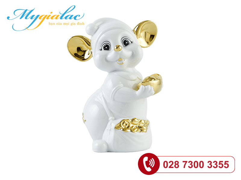 Chuot Quy 20 Cm Mau Trang Trang Tri Vang 24k