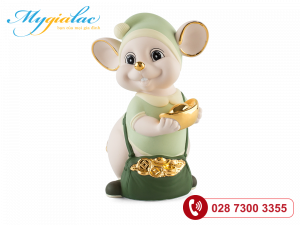 Chuot Quy 16 Cm Mau Matt Xanh Ngoc Hoa Tiet Trang Tri Vang